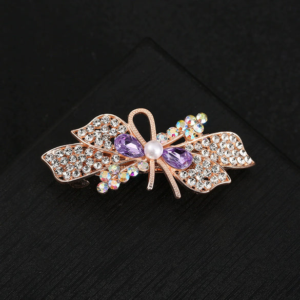 Alloy Electroplated Sweet Temperament Rhinestone Spring Clip For Women Hair Bow Clip