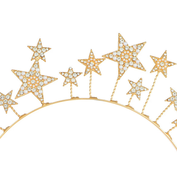 Alloy Electroplated Three Dimensional Star Headband For Women With Diamond And Pearl Simple Style