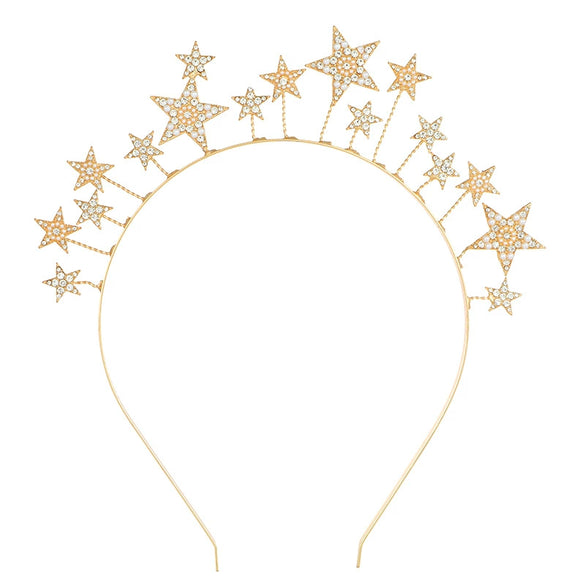 Alloy Electroplated Three Dimensional Star Headband For Women With Diamond And Pearl Simple Style