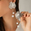 Alloy Electroplated Threedimensional Ginkgo Leaf Flower Imitation Pearl Tassel Women's Earrings With Geometric Pattern
