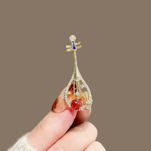 Alloy Electroplated Women's Natural Style Pipa Brooch Clothes Decoration