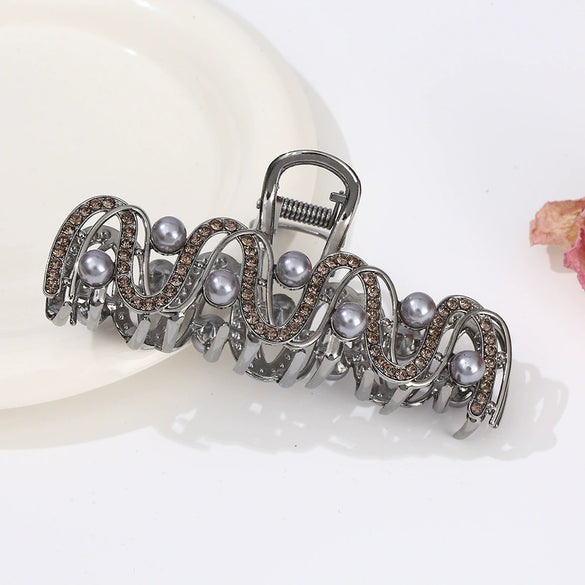 Alloy Electroplated Women's Rhinestone Pearl Hair Shark Clip With Bow Design
