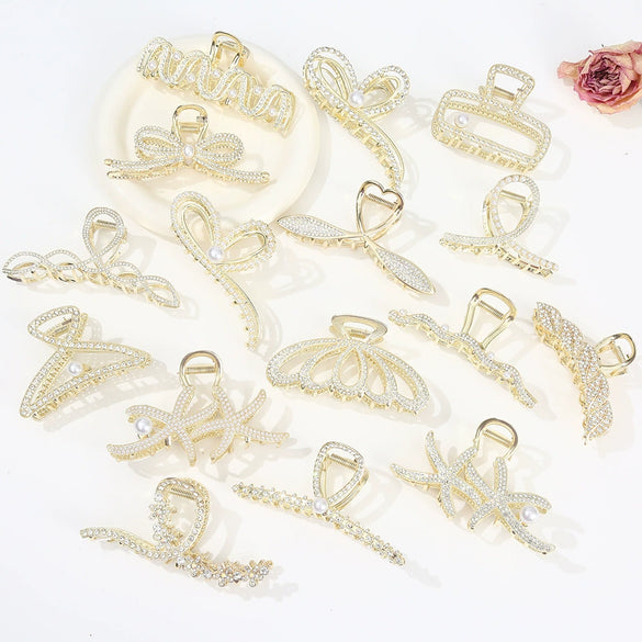 Alloy Electroplated Women's Rhinestone Pearl Hair Shark Clip With Bow Design