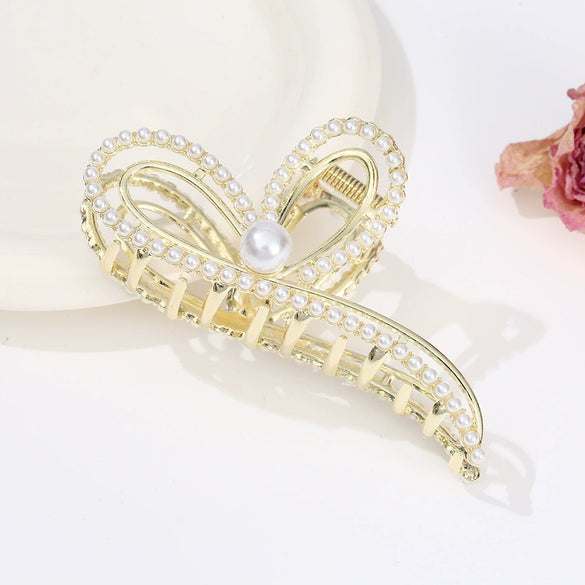 Alloy Electroplated Women's Rhinestone Pearl Hair Shark Clip With Bow Design