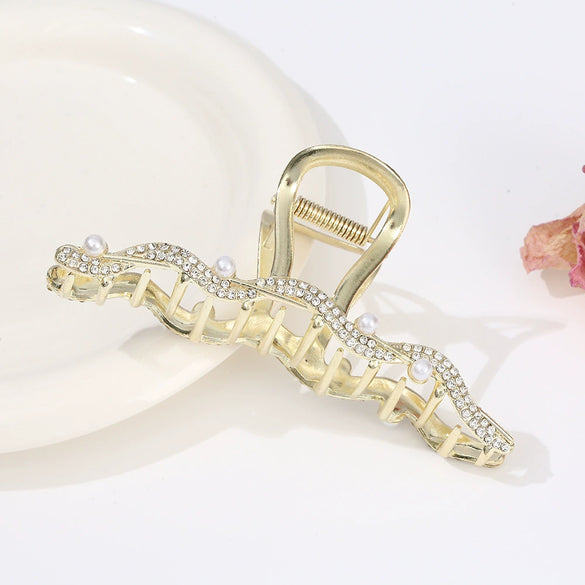 Alloy Electroplated Women's Rhinestone Pearl Hair Shark Clip With Bow Design
