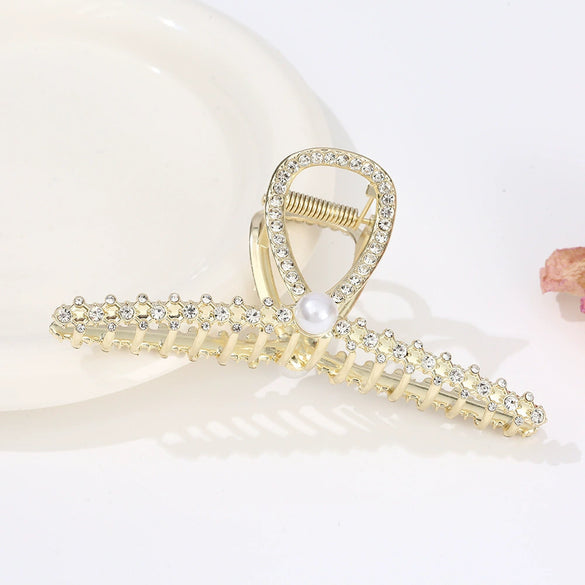 Alloy Electroplated Women's Rhinestone Pearl Hair Shark Clip With Bow Design