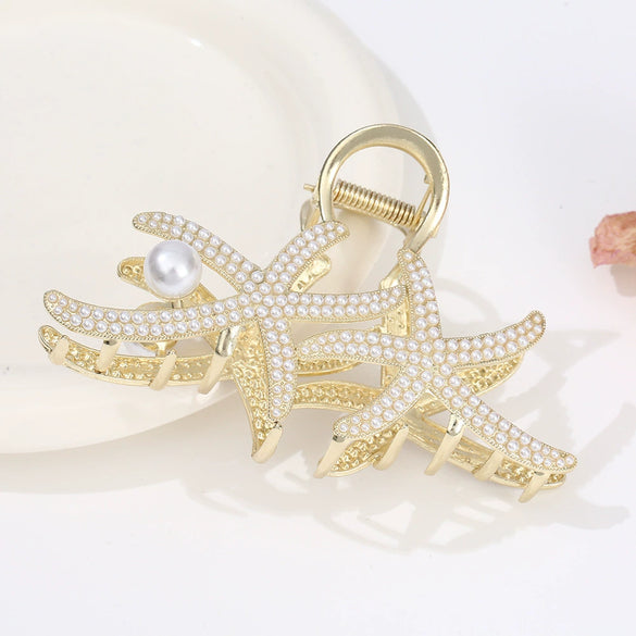 Alloy Electroplated Women's Rhinestone Pearl Hair Shark Clip With Bow Design