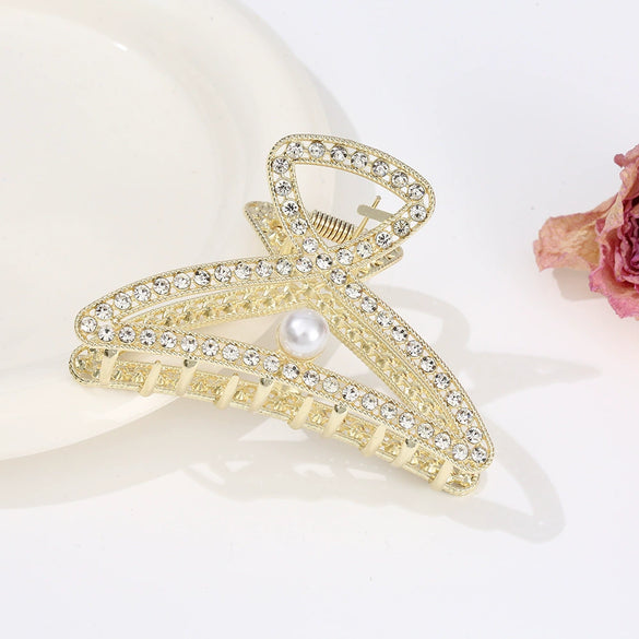 Alloy Electroplated Women's Rhinestone Pearl Hair Shark Clip With Bow Design