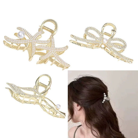 Alloy Electroplated Women's Rhinestone Pearl Hair Shark Clip With Bow Design