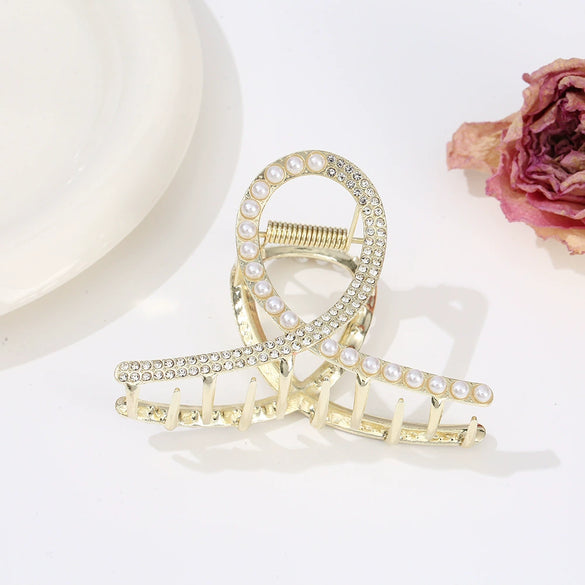 Alloy Electroplated Women's Rhinestone Pearl Hair Shark Clip With Bow Design