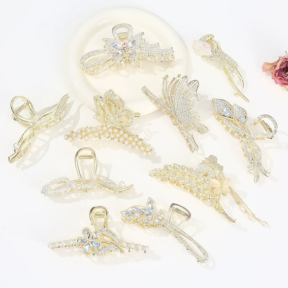 Alloy Electroplated Women's Rhinestone Pearl Hair Shark Clip With Bow Design