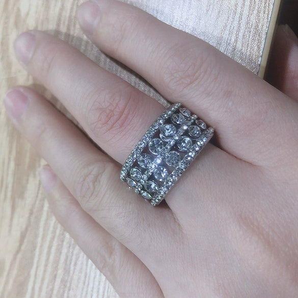 Alloy Electroplating Geometric Doublerow Hollow Microinlaid Zircon Women's Ring Jewelry