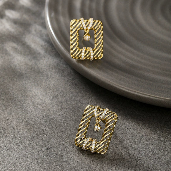 Alloy Electroplating Geometric Fashionable Microencrusted Zircon Simple Niche Design Earrings