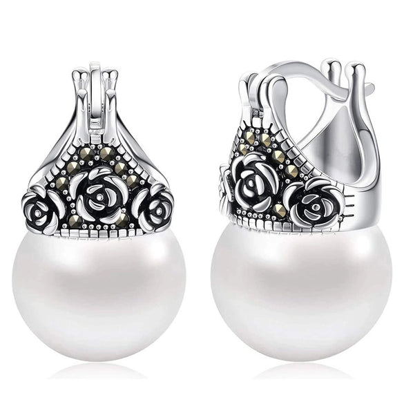 Alloy Elegant Geometric And Flower Pattern Zircon Inlaid Rose Earrings For Women