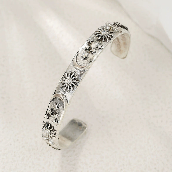 Alloy Embossed Diamond Sun And Moon Open Bracelet Electroplating Geometric Style