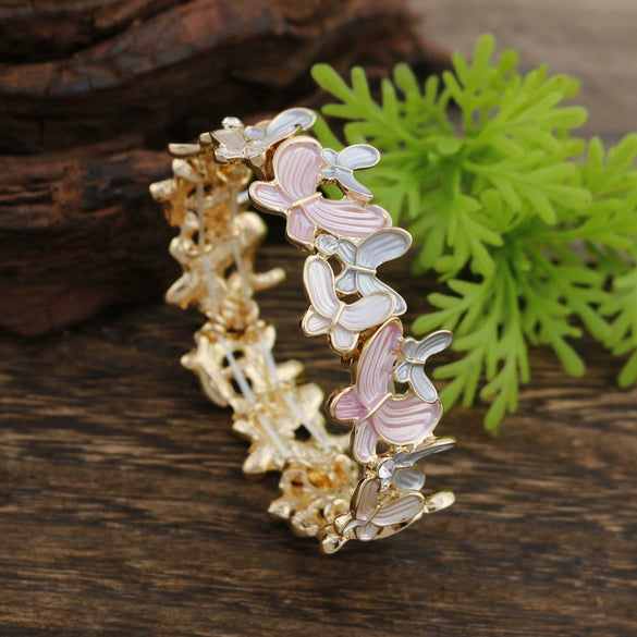 Alloy Enamel Hair Butterfly Elastic Bracelet For Women With Diamond Inlaid And Painting Oil Process