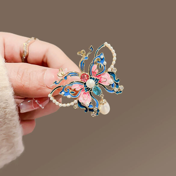 Alloy Enamel Painted Butterfly Women's Brooch With Electroplating