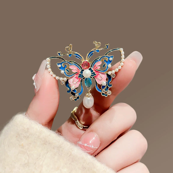 Alloy Enamel Painted Butterfly Women's Brooch With Electroplating