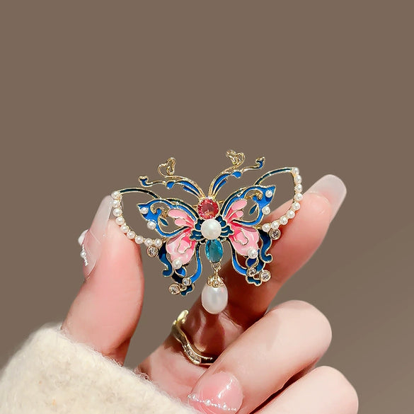 Alloy Enamel Painted Butterfly Women's Brooch With Electroplating