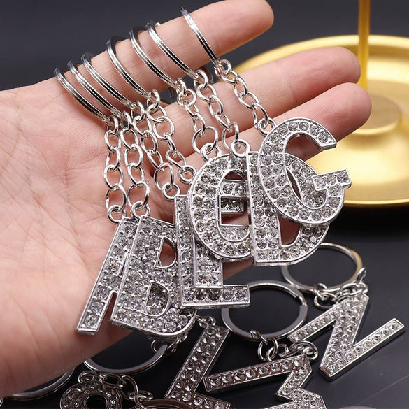 Alloy English Letter Keychain And Bag Pendant Luggage Accessories With Diamond Embedded