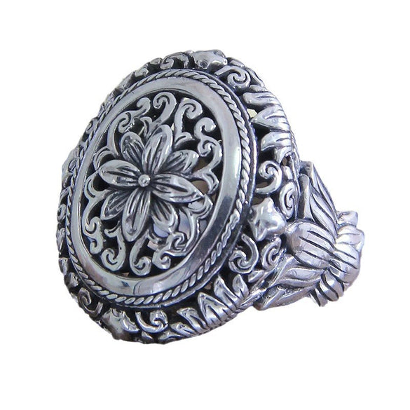 Alloy Exaggerated Distressed Plants And Flowers Ring