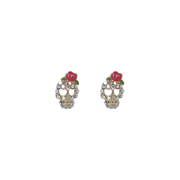Alloy Exaggerated Punk Style Retro Cartoon Characters Rose Skull Microinlaid Women's Jewelry Earrings