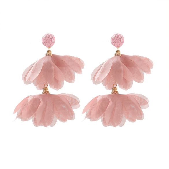Alloy Fabric Handmade Geometric Round Petal Tassel Earrings For Women With Diamond Treatment