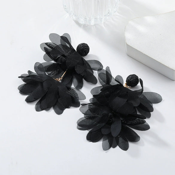 Alloy Fabric Handmade Geometric Round Petal Tassel Earrings For Women With Diamond Treatment
