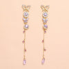 Alloy Fashion Cool Purple Butterfly Long Tassel Earrings With Diamond Design