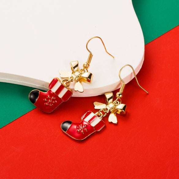 Alloy Fashion Festival Element Elk Snowflake Christmas Stocking Diamond Earrings For Women