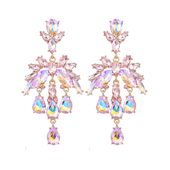 Alloy Fashion Style Diamondinlaid Dropshaped Flower Earrings For Women
