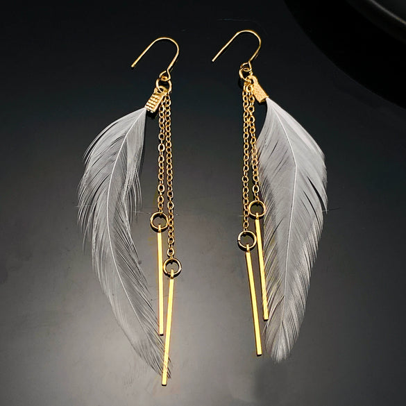 Alloy Feather Retro Long Chain Tassel Earrings For Women Electroplated