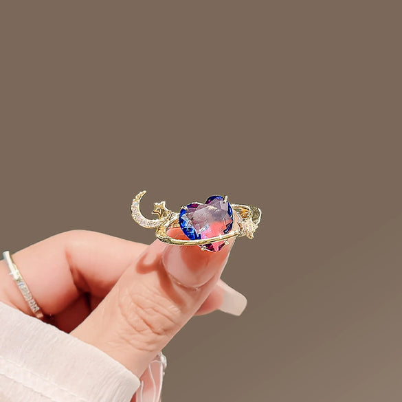 Alloy Female Niche Design Star Moon Love Brooch With Flower Pattern Electroplating