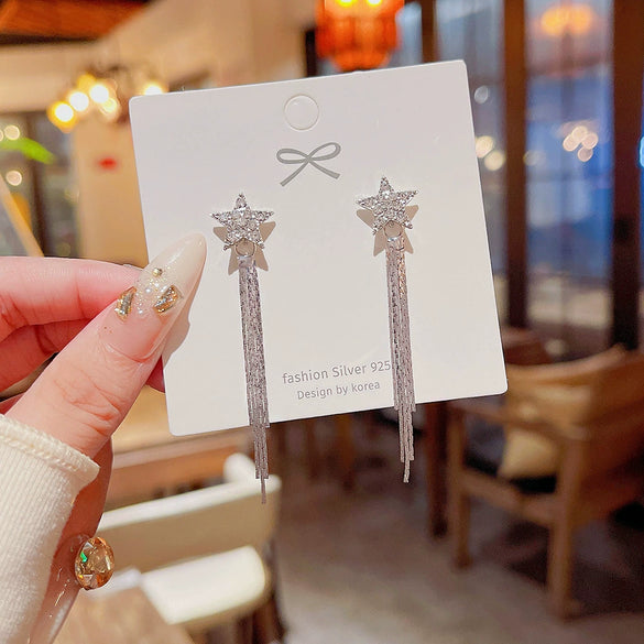 Alloy Fivepointed Star Diamond Earrings Light Luxury Highend Temperament Style For Women