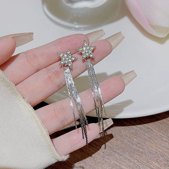Alloy Fivepointed Star Diamond Earrings Light Luxury Highend Temperament Style For Women