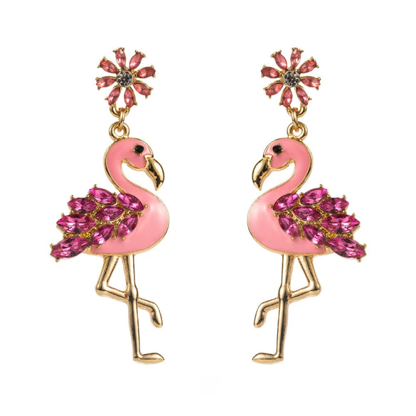 Alloy Flamingo Diamondencrusted Earrings With S925 Silver Needle Square Multilayer Design For Women