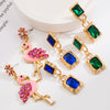 Alloy Flamingo Diamondencrusted Earrings With S925 Silver Needle Square Multilayer Design For Women