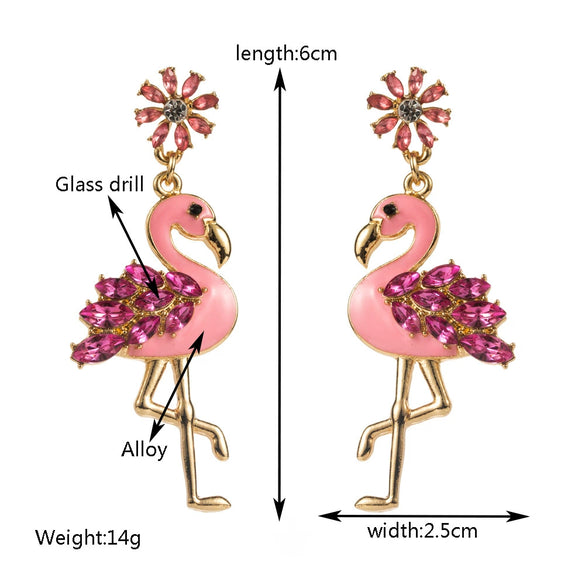 Alloy Flamingo Diamondencrusted Earrings With S925 Silver Needle Square Multilayer Design For Women
