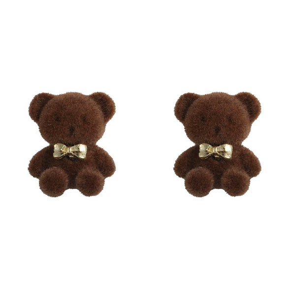 Alloy Flocking Animal Cartoon Bow Plush Bear Women's Earrings