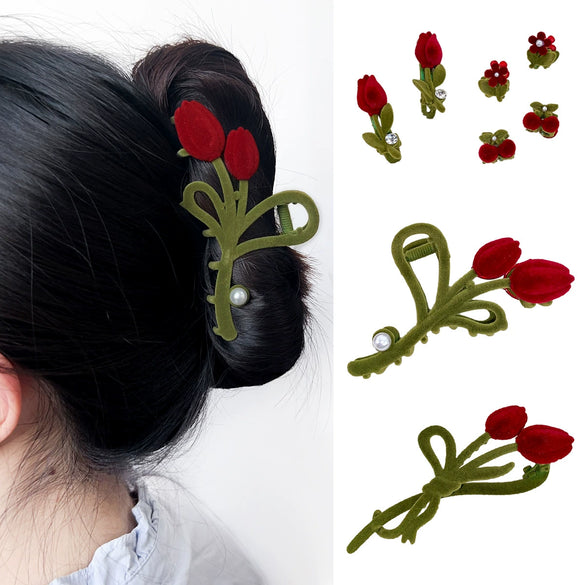 Alloy Flocking Tulip Heart Hairpin Handmade Women's Small Fresh Hair Accessories