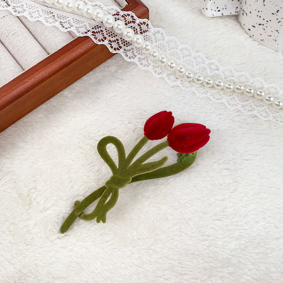 Alloy Flocking Tulip Heart Hairpin Handmade Women's Small Fresh Hair Accessories