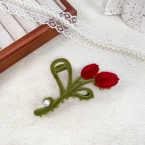 Alloy Flocking Tulip Heart Hairpin Handmade Women's Small Fresh Hair Accessories
