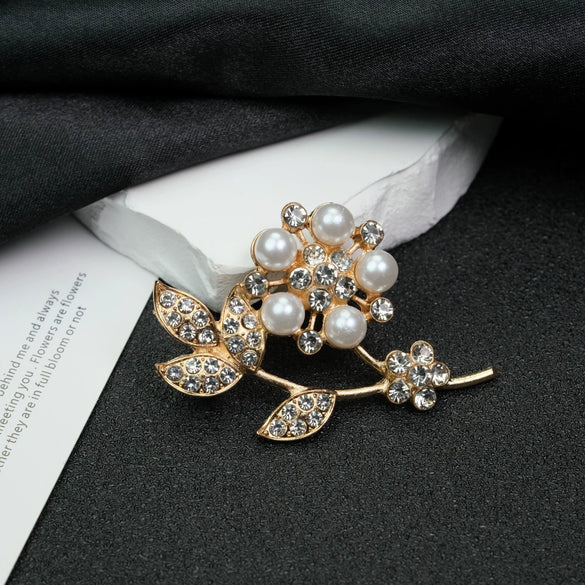 Alloy Floral Leaf Bow Rhinestone Brooch Electroplating Antiexposure Luxury Design Unisex Suit Accessory