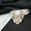 Alloy Flower Brooch Accessories Pearl Diamondencrusted Electroplated Vintage Style