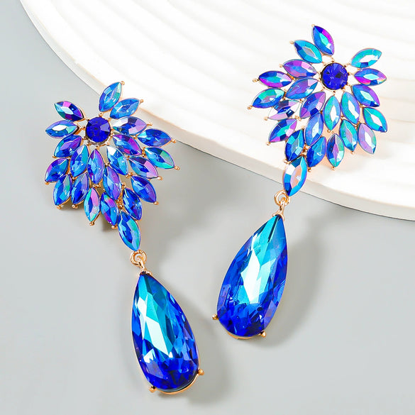 Alloy Flower Diamond Dropshaped Earrings For Women
