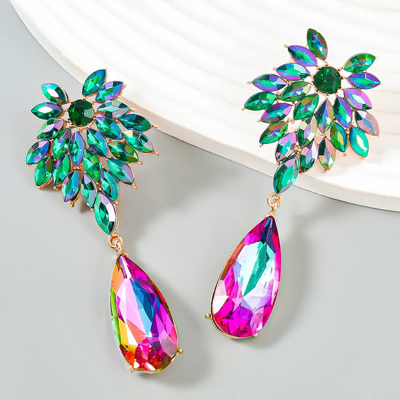 Alloy Flower Diamond Dropshaped Earrings For Women