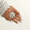 Alloy Flower Diamondencrusted Ring Exaggerated Elegant Retro Style Unisex
