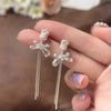 Alloy Flower Dripping Oil Sweet Style Rose Bow Tassel Earrings For Women