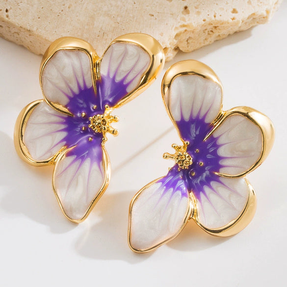 Alloy Flower Earrings Retro Baroque Style Electroplated For Women