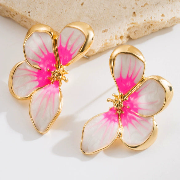 Alloy Flower Earrings Retro Baroque Style Electroplated For Women